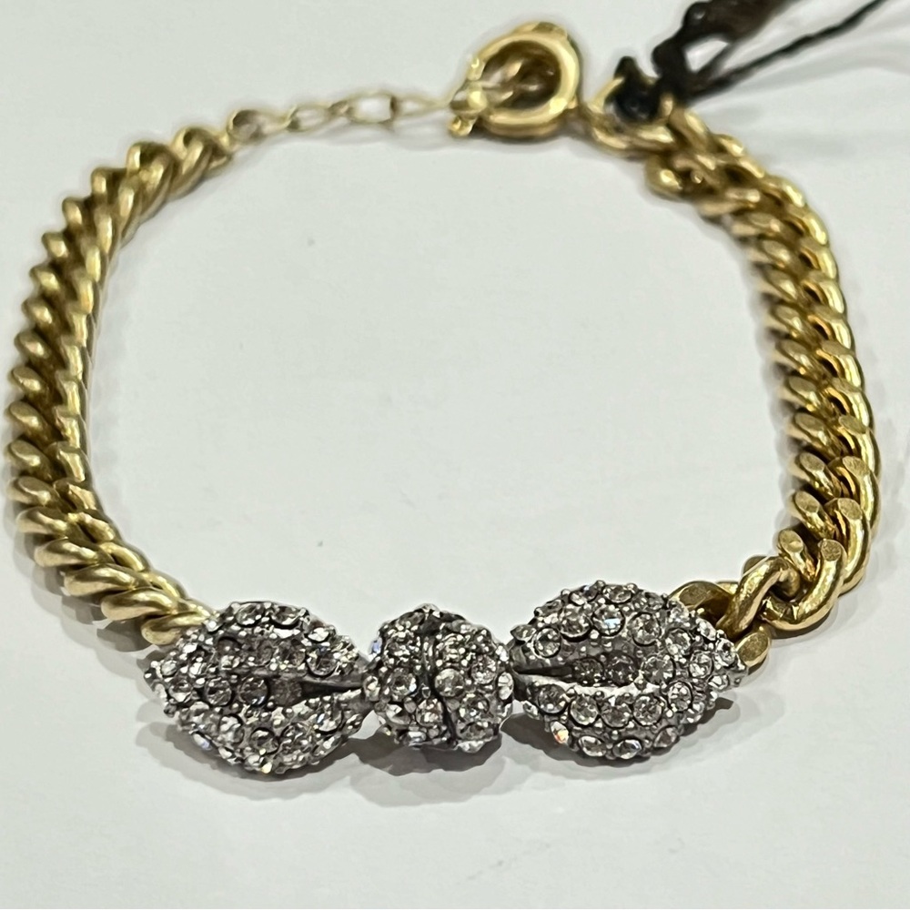 NWT Juicy Couture Pave Encrusted Bow Cuban Link Bracelet—Gold-Tone